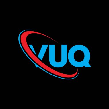 VUQ logosu. VUQ harfi. VUQ harfli logo tasarımı. Çember ve büyük harfli monogram logosuna bağlı VUQ logosu. Teknoloji, iş ve emlak markası için VUQ tipografisi.