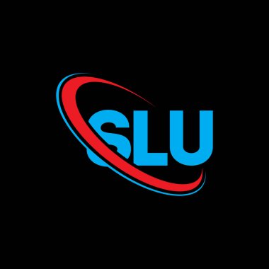 SLU logosu. SLU mektubu. SLU harf logosu tasarımı. Çember ve büyük harfli monogram logosuna bağlı SLU logosu. Teknoloji, iş ve emlak markası için SLU tipografisi.