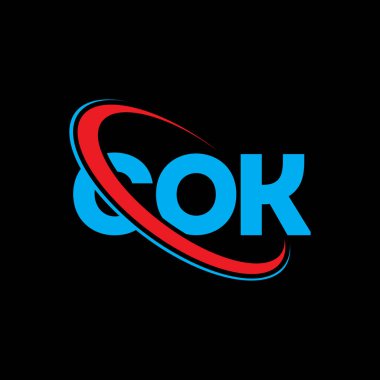 COK logosu. COK mektubu. COK harf logosu tasarımı. Çember ve büyük harfli monogram logosuna bağlı COK logosu. Teknoloji, iş ve emlak markası için COK tipografisi.