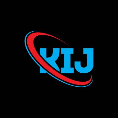 KIJ logosu. KIJ mektubu. KIJ harf logosu tasarımı. Çember ve büyük harfli monogram logosuna bağlı KIJ logosu. Teknoloji, iş ve emlak markası için KIJ tipografisi.
