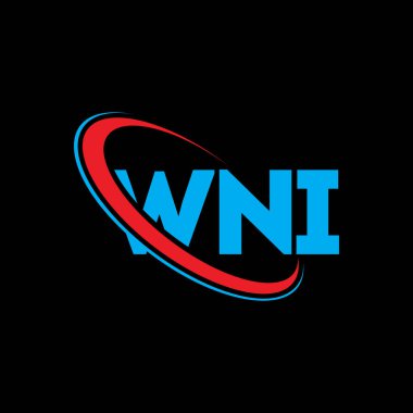 WNI logosu. WNI mektubu. WNI harf logosu tasarımı. Çember ve büyük harfli monogram logosuna bağlı WNI logosu. Teknoloji, iş ve emlak markası için WNI tipografisi.