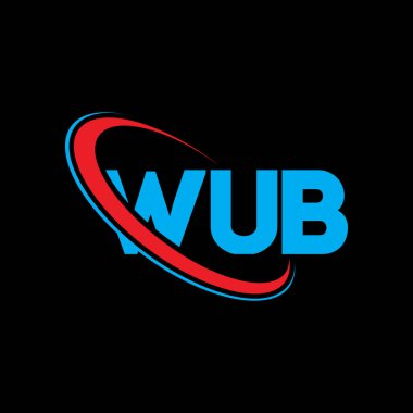 WUB logosu. WUB mektubu. WUB harfli logo tasarımı. Çember ve büyük harfli monogram logosuna bağlı WUB logosu. Teknoloji, iş ve emlak markası için WUB tipografisi.