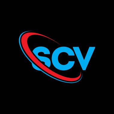 SCV logosu. SCV mektubu. SCV harf logosu tasarımı. Çember ve büyük harfli monogram logosuyla birleştirilmiş SCV logosu. SCV teknoloji, iş ve emlak markası tipografisi.