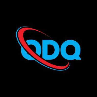 ODQ logosu. ODQ mektubu. ODQ harf logosu tasarımı. Çember ve büyük harfli monogram logosuyla birleştirilmiş ODQ logosu. Teknoloji, iş ve emlak markası için ODQ tipografisi.