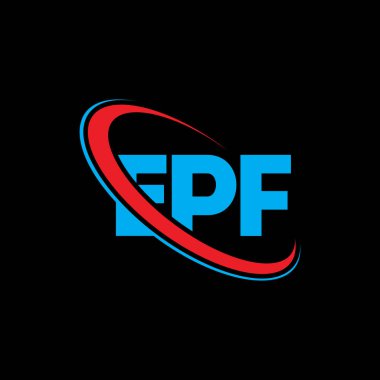 EPF logosu. EPF mektubu. EPF mektup logosu tasarımı. Çember ve büyük harfli monogram logosuyla EPF logosunun baş harfleri. Teknoloji, iş ve emlak markası için EPF tipografisi.