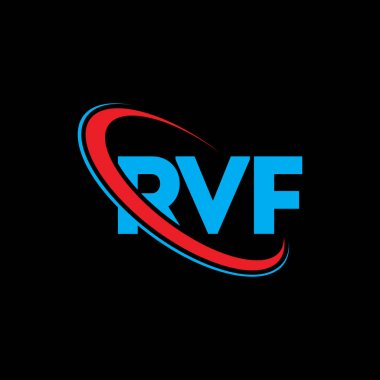 RVF logosu. RVF mektubu. RVF mektup logosu tasarımı. Çember ve büyük harfli monogram logosuna bağlı RVF logosu. Teknoloji, iş ve emlak markası için RVF tipografisi.