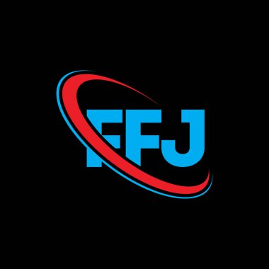 FFJ logosu. FFJ mektubu. FFJ harf logosu tasarımı. Çember ve büyük harfli monogram logosuyla birleştirilmiş FFJ logosu. Teknoloji, iş ve emlak markası için FFJ tipografisi.