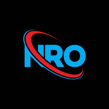 NRO logosu. NRO mektubu. NRO harf logosu tasarımı. Çember ve büyük harfli monogram logosuna bağlı baş harfler NRO logosu. Teknoloji, iş ve emlak markası için NRO tipografisi.