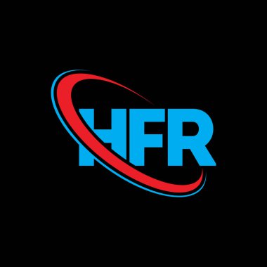 HFR logosu. HFR mektubu. HFR harf logosu tasarımı. Çember ve büyük harfli monogram logosuna bağlı HFR logosu. Teknoloji, iş ve emlak markası için HFR tipografisi.