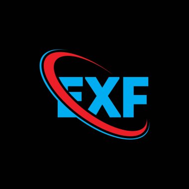 EXF logosu. EXF mektubu. EXF harf logosu tasarımı. Çember ve büyük harfli monogram logosuyla birleştirilmiş EXF logosu. Teknoloji, iş ve emlak markaları için EXF tipografisi.