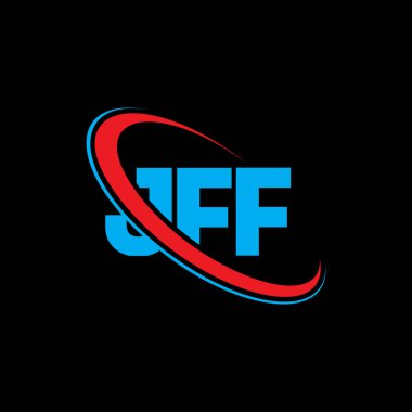 JFF logosu. JFF mektubu. JFF mektup logosu tasarımı. Çember ve büyük harfli monogram logosuna bağlı baş harfler JFF logosu. Teknoloji, iş ve emlak markası için JFF tipografisi.