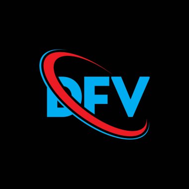 DFV logosu. DFV mektubu. DFV mektup logosu tasarımı. Daire ve büyük harfli monogram logosuna bağlı DFV logosu. Teknoloji, iş ve emlak markası için DFV tipografisi.