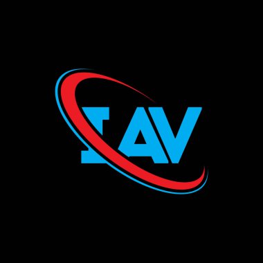 IAV logosu. IAV mektubu. IAV harf logosu tasarımı. Daireye ve büyük harfli monogram logosuna bağlı ilk IAV logosu. Teknoloji, iş ve emlak markası için IAV tipografisi.