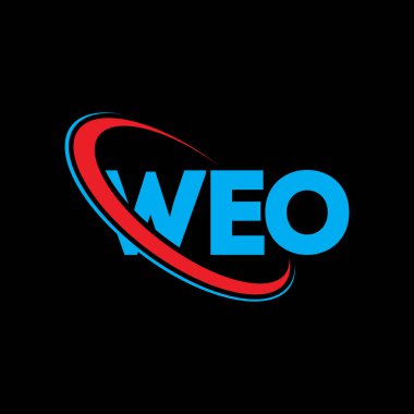 WEO logosu. WEO mektubu. WEO mektup logosu tasarımı. Çember ve büyük harfli monogram logosuna bağlı WEO logosu. WEO teknoloji, iş ve gayrimenkul markası tipografisi.