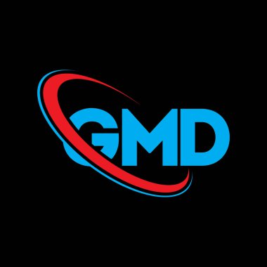 GMD logosu. GMD mektubu. GMD harf logosu tasarımı. Çember ve büyük harfli monogram logosuna bağlı GMD logosu. Teknoloji, iş ve emlak markası için GMD tipografisi.