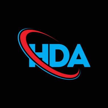 HDA logosu. HDA mektubu. HDA mektup logosu tasarımı. Çember ve büyük harfli monogram logosuna bağlı HDA logosu. Teknoloji, iş ve emlak markası için HDA tipografisi.