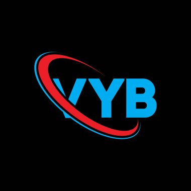 VYB logosu. VYB mektubu. VYB harf logosu tasarımı. Çember ve büyük harfli monogram logosuna bağlı VYB logosu. Teknoloji, iş ve emlak markası için VYB tipografisi.