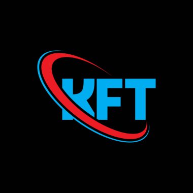 KFT logosu. KFT mektubu. KFT harf logosu tasarımı. Çember ve büyük harfli monogram logosuna bağlı KFT logosu. Teknoloji, iş ve emlak markası için KFT tipografisi.