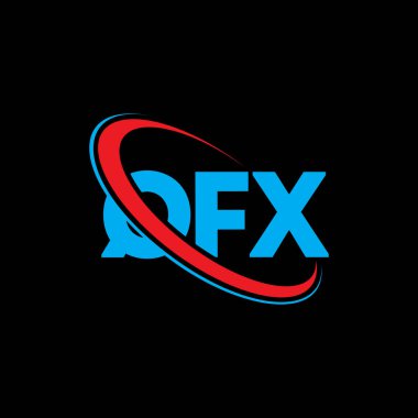 QFX logosu. QFX harfi. QFX harfli logo tasarımı. Çember ve büyük harfli monogram logosuna bağlı QFX logosu. Teknoloji, iş ve emlak markası için QFX tipografisi.
