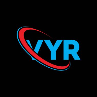 VYR logosu. VYR harfi. VYR harf logosu tasarımı. Çember ve büyük harfli monogram logosuna bağlı VYR logosu. Teknoloji, iş ve emlak markası için VYR tipografisi.
