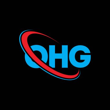 OHG logosu. OHG mektubu. OHG harf logosu tasarımı. Çember ve büyük harfli monogram logosuna bağlı baş harfler. Teknoloji, iş ve emlak markası için OHG tipografisi.