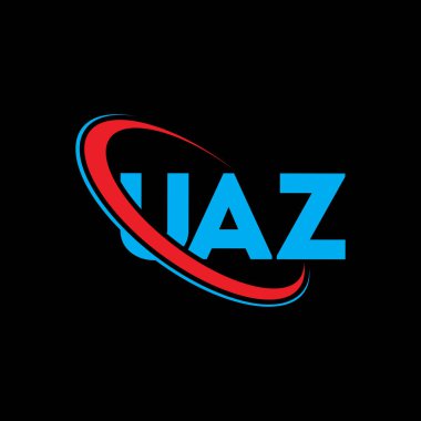 UAZ logosu. UAZ harfi. UAZ harfi logo tasarımı. Çember ve büyük harfli monogram logosuna bağlı ilk UAZ logosu. Teknoloji, iş ve emlak markası için UAZ tipografisi.