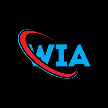 WIA logosu. WIA mektubu. WIA mektup logosu tasarımı. Çember ve büyük harfli monogram logosuna bağlı WIA logosu. Teknoloji, iş ve emlak markası için WIA tipografisi.