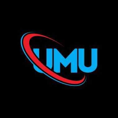 UMU logosu. UMU mektubu. UMU harf logosu tasarımı. Çember ve büyük harfli monogram logosuna bağlı UMU logosu. Teknoloji, iş ve emlak markası için UMU tipografisi.