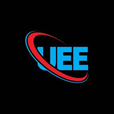 UEE logosu. UEE mektubu. UEE harf logosu tasarımı. Çember ve büyük harfli monogram logosuna bağlı baş harfler UEE logosu. Teknoloji, iş ve gayrimenkul markası için BAE tipografisi.