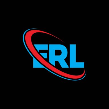 ERL logosu. ERL mektubu. ERL harf logosu tasarımı. Çember ve büyük harfli monogram logosuna bağlı ERL logosu. Teknoloji, iş ve emlak markası için ERL tipografisi.