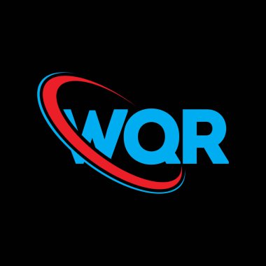 WQR logosu. WQR mektubu. WQR harf logo tasarımı. Çember ve büyük harfli monogram logosuna bağlı WQR logosu. Teknoloji, iş ve emlak markası için WQR tipografisi.