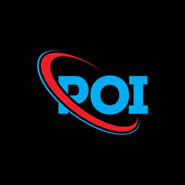 POI logosu. POI mektubu. POI mektup logosu tasarımı. Daireye ve büyük harfli monogram logosuna bağlı POI logosunun baş harfleri. Teknoloji, iş ve emlak markası için POI tipografisi.