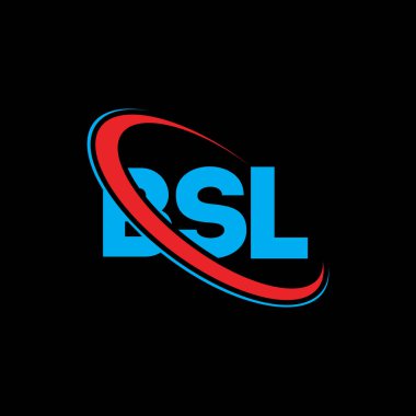 BSL logosu. BSL mektubu. BSL harf logosu tasarımı. Çember ve büyük harfli monogram logosuna bağlı baş harfler. Teknoloji, iş ve emlak markası için BSL tipografisi.