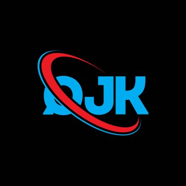 QJK logosu. QJK mektubu. QJK harf logosu tasarımı. Çember ve büyük harfli monogram logosuna bağlı QJK logosu. QJK teknoloji, iş ve emlak markası tipografisi.