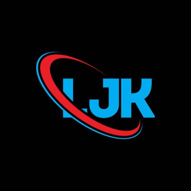 LJK logosu. LJK mektubu. LJK mektup logosu tasarımı. Çember ve büyük harfli monogram logosuyla birleştirilmiş LJK logosu. Teknoloji, iş ve emlak markası için LJK tipografisi.