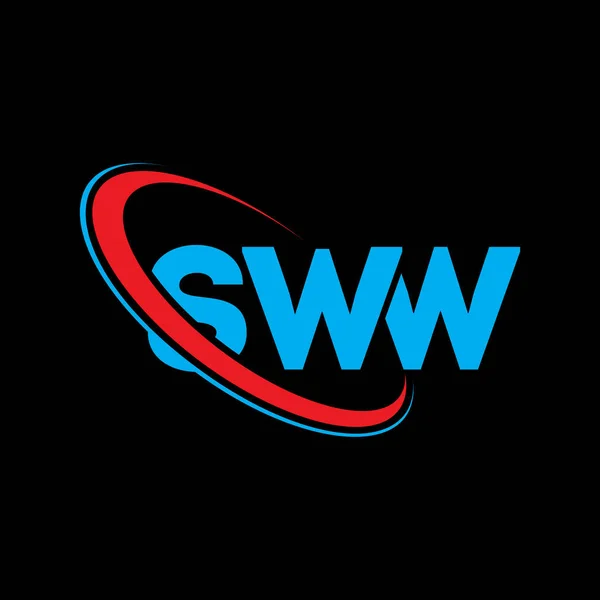 Swwロゴ Swwの手紙 Swwレターロゴデザイン 初期のSwwロゴは サークルと大文字のモノグラムロゴとリンクされています テクノロジー ビジネス 不動産ブランドのためのSwwタイポグラフィ — ストックベクタ