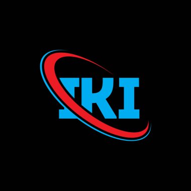 IKI logosu. IKI mektubu. IKI harf logosu tasarımı. Çember ve büyük harfli monogram logosuna bağlı ilk IKI logosu. Teknoloji, iş ve emlak markası için IKI tipografisi.