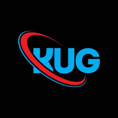 KUG logosu. KUG mektubu. KUG harf logo tasarımı. Çember ve büyük harfli monogram logosuna bağlı KUG logosu. Teknoloji, iş ve emlak markası için KUG tipografisi.