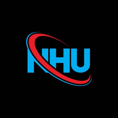 NHU logosu. NHU mektubu. NHU harf logosu tasarımı. Çember ve büyük harfli monogram logosuna bağlı baş harfler NHU logosu. Teknoloji, iş ve emlak markası için NHU tipografisi.