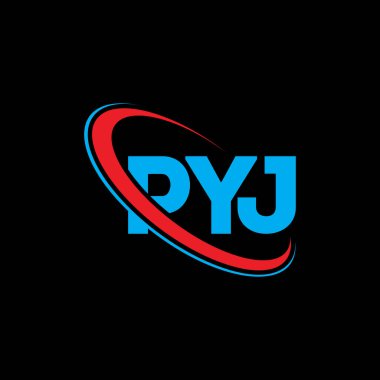 PYJ logosu. PYJ mektubu. PYJ harf logosu tasarımı. Çember ve büyük harfli monogram logosuna bağlı baş harfler. Teknoloji, iş ve emlak markası için PYJ tipografisi.