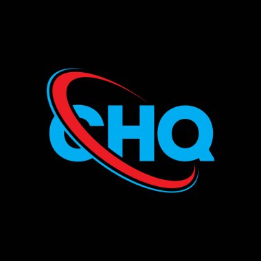 CHQ logosu. CHQ mektubu. CHQ mektup logosu tasarımı. Çember ve büyük harfli monogram logosuna bağlı CHQ logosu. Teknoloji, iş ve emlak markası için CHQ tipografisi.
