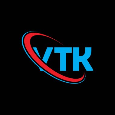 VTK logosu. VTK mektubu. VTK mektup logosu tasarımı. Çember ve büyük harfli monogram logosuna bağlı baş harfler VTK logosu. Teknoloji, iş ve emlak markası için VTK tipografisi.