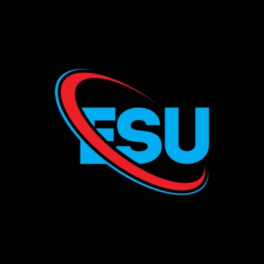 ESU logosu. ESU mektubu. ESU mektup logosu tasarımı. Çember ve büyük harfli monogram logosuyla birleştirilmiş ESU logosu. Teknoloji, iş ve emlak markası için ESU tipografisi.