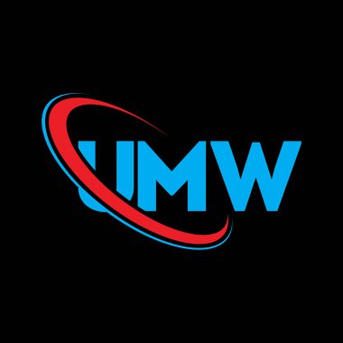 UMW logosu. UMW mektubu. UMW harf logosu tasarımı. Çember ve büyük harfli monogram logosuna bağlı baş harfler. Teknoloji, iş ve emlak markası için UMW tipografisi.