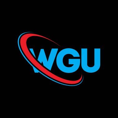 WGU logosu. WGU mektubu. WGU harf logosu tasarımı. Çember ve büyük harfli monogram logosuna bağlı WGU logosunun baş harfleri. Teknoloji, iş ve emlak markası için WGU tipografisi.