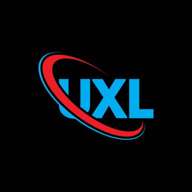 UXL logosu. UXL harfi. UXL harf logosu tasarımı. Çember ve büyük harfli monogram logosuyla birleştirilmiş UXL logosu. Teknoloji, iş ve emlak markası için UXL tipografisi.