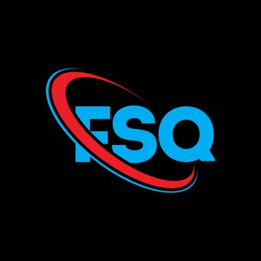 FSQ logosu. FSQ mektubu. FSQ harfi logo tasarımı. Çember ve büyük harfli monogram logosuna bağlı FSQ logosu. Teknoloji, iş ve emlak markası için FSQ tipografisi.