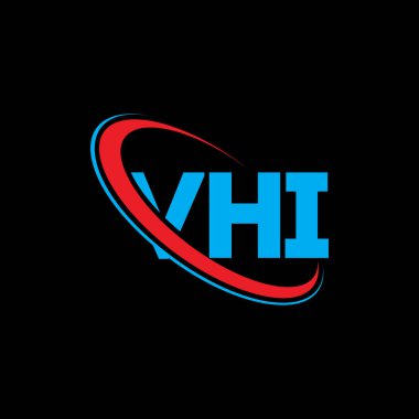 VHI logosu. VHI harfi. VHI harf logosu tasarımı. Çember ve büyük harfli monogram logosuna bağlı baş harfler VHI logosu. Teknoloji, iş ve emlak markası için VHI tipografisi.