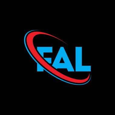 FAL logosu. FAL mektubu. FAL harf logosu tasarımı. Çember ve büyük harfli monogram logosuyla birleştirilmiş FAL logosu. Teknoloji, iş ve emlak markası için FAL tipografisi.