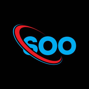 SOO logosu. SOO mektubu. SOO harf logosu tasarımı. Çember ve büyük harfli monogram logosuna bağlı soo logosu. Teknoloji, iş ve emlak markası için SOO tipografisi.